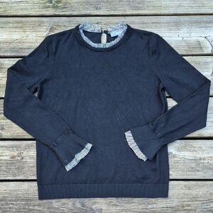 Womens Soft Black Sweater with Striped Accents